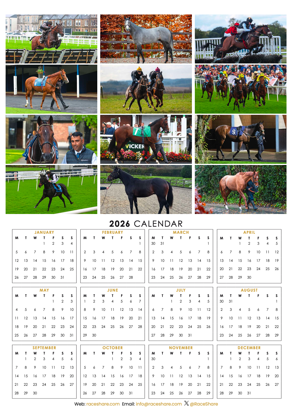 RaceShare 2025 A3 Wall Calendar